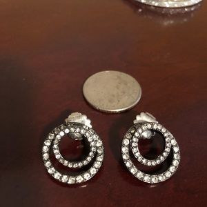 Gunmetal and diamond 2 part circle earrings